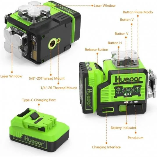 10,8V univerzalni PRO P03CG 12 linijski zeleni laserski nivelir bluetooth - Image 7